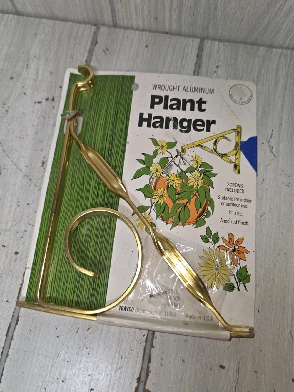 Vintage Plant Hanger Bracket Gold 8" Planter 1970's Wrought Aluminum NOS USA